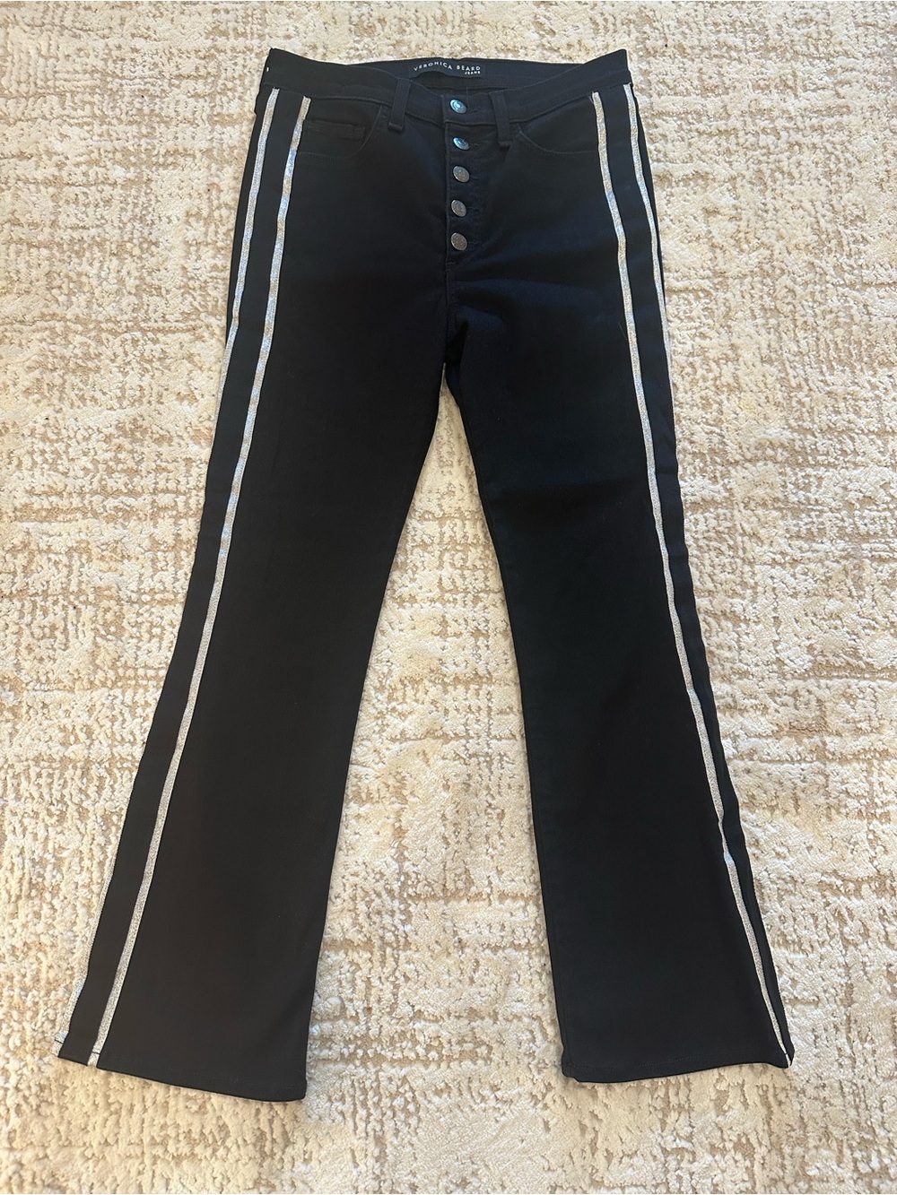 Veronica Beard Carolyn Baby Boot Black Jeans Metallic Side Stripe Size 27